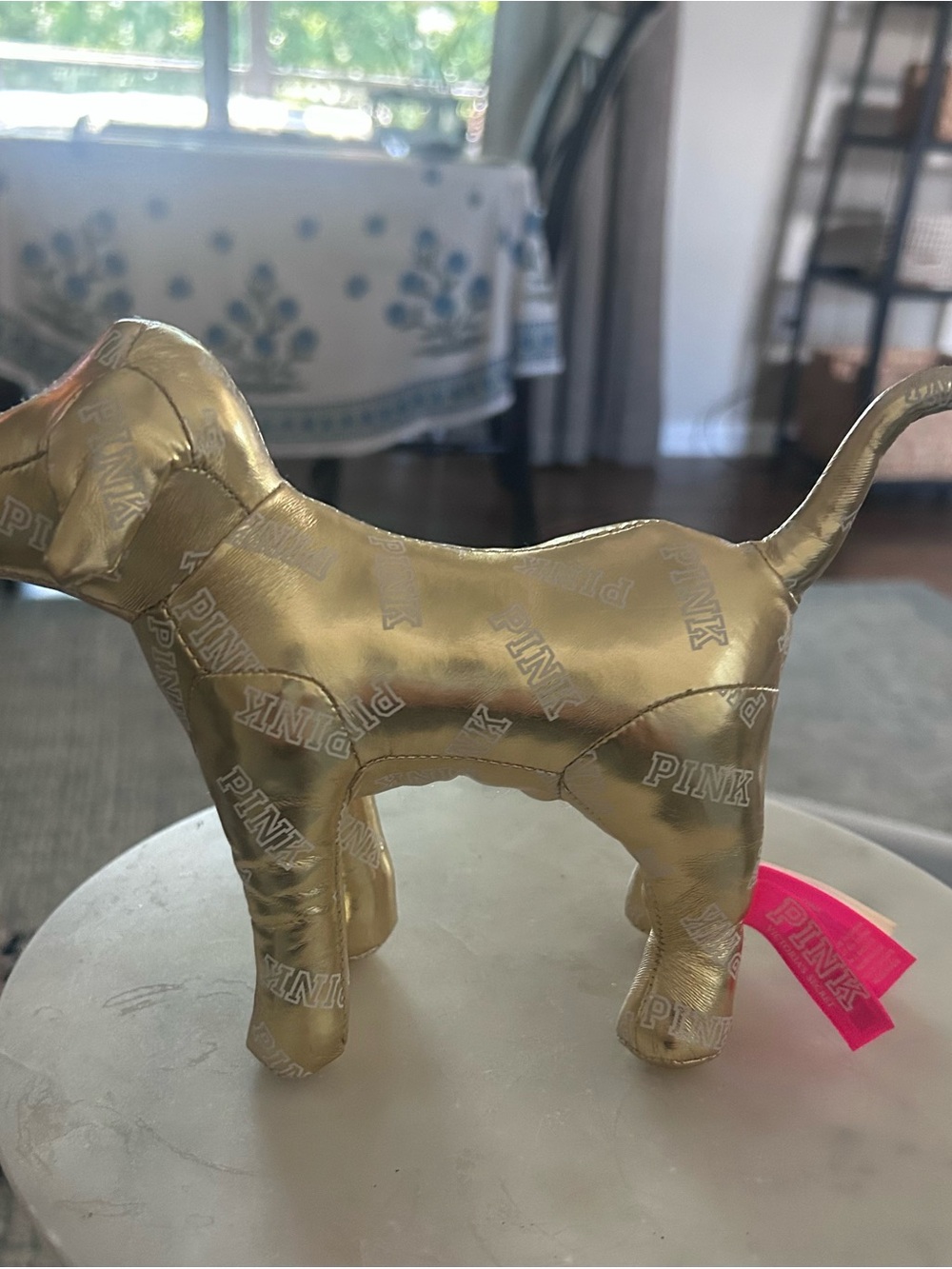 PINK Victoria's Secret Gold Metallic Dog Figurine with Pink Tag